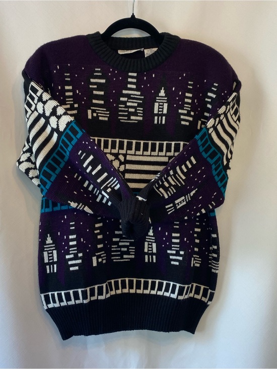 Andrew St. John Sweaters - Women's Vintage Purple Psychedelic Cityscape Soft Knit Crewneck Sweater SM